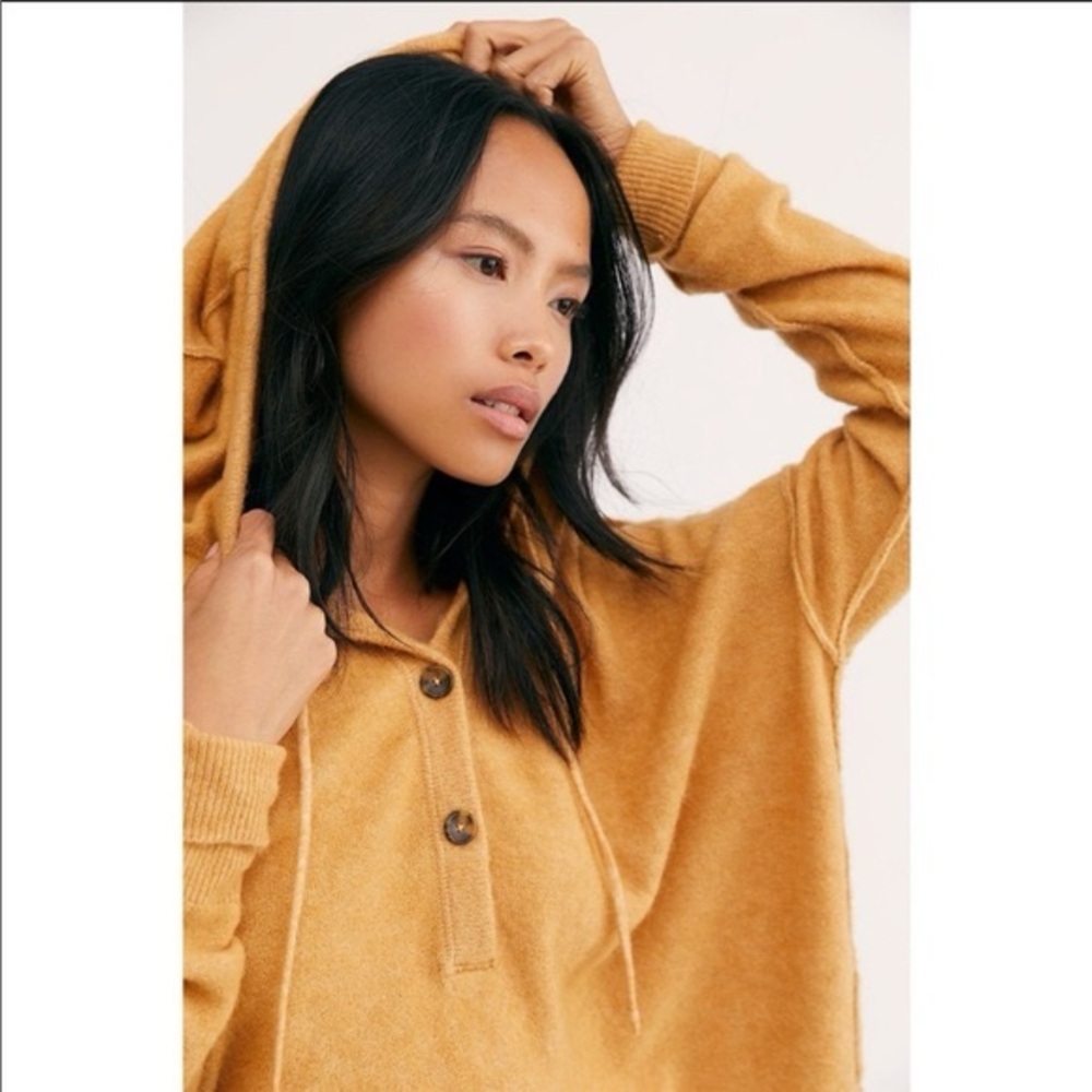 Womens Mustard Button-Henley Knit Sweater - Picture 6 of 10